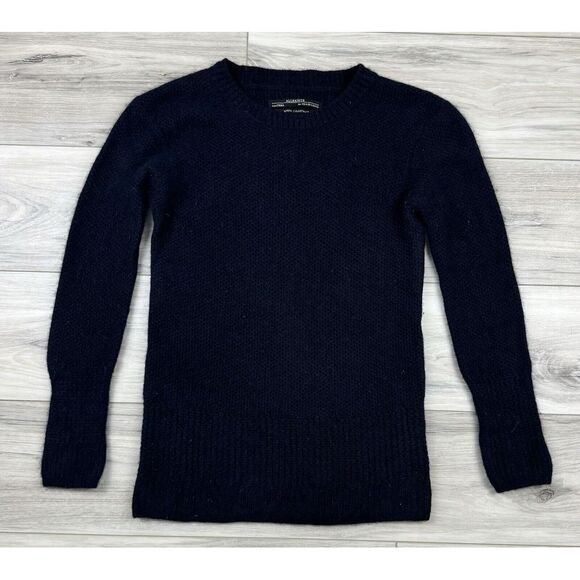 Allsaints Sweater 100% Cashmere Crewneck Knit‎ Chunky Fisherman Navy Blue Sz 4 - Picture 1 of 5